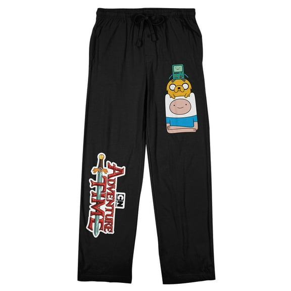 Adventure Time Finn, Jake, and BMO Men's Black Drawstring Sleep Pants-Large