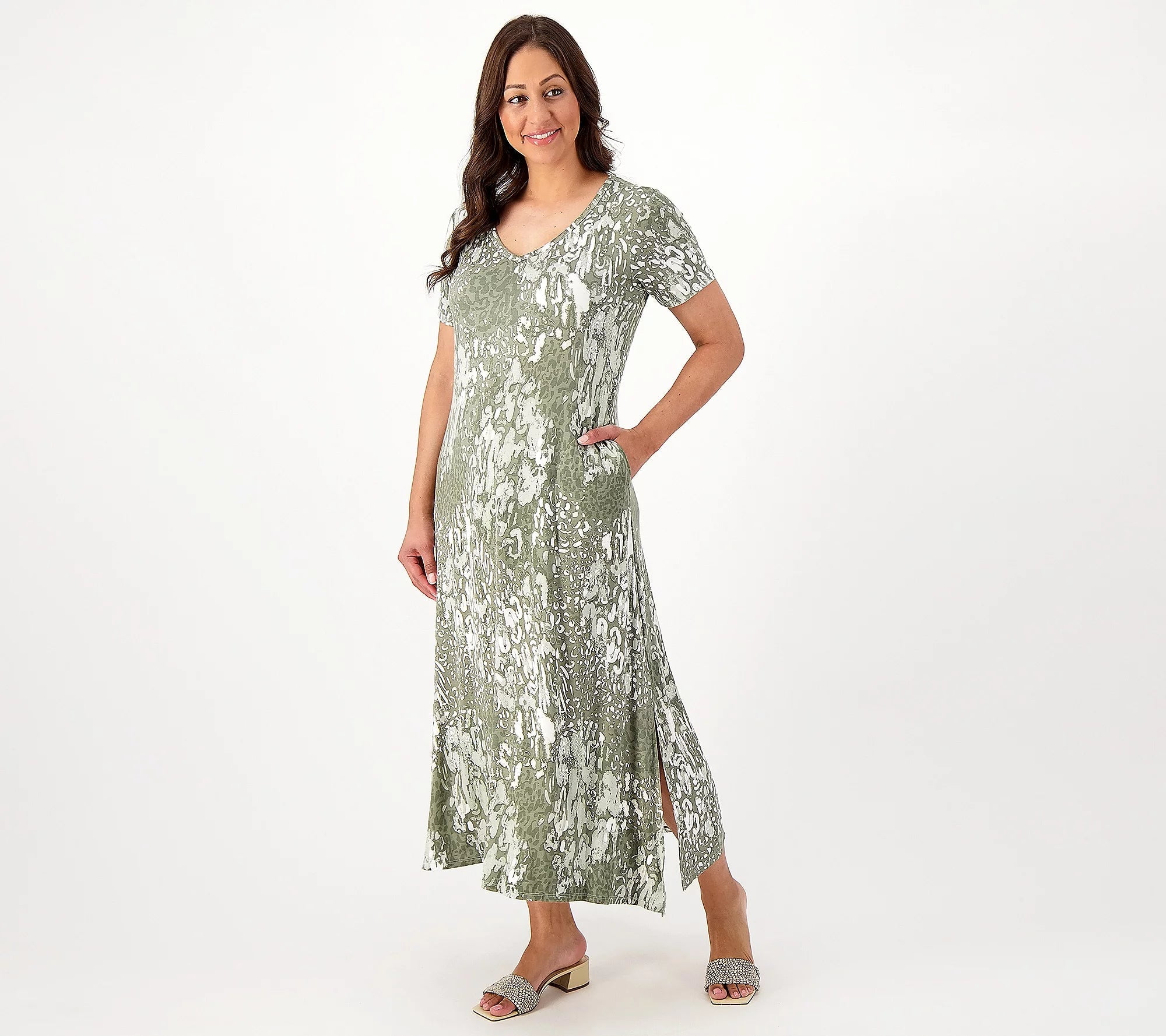 Belle by Kim Gravel Women’s Tall Print or Solid V-Neck Maxi Dress ...