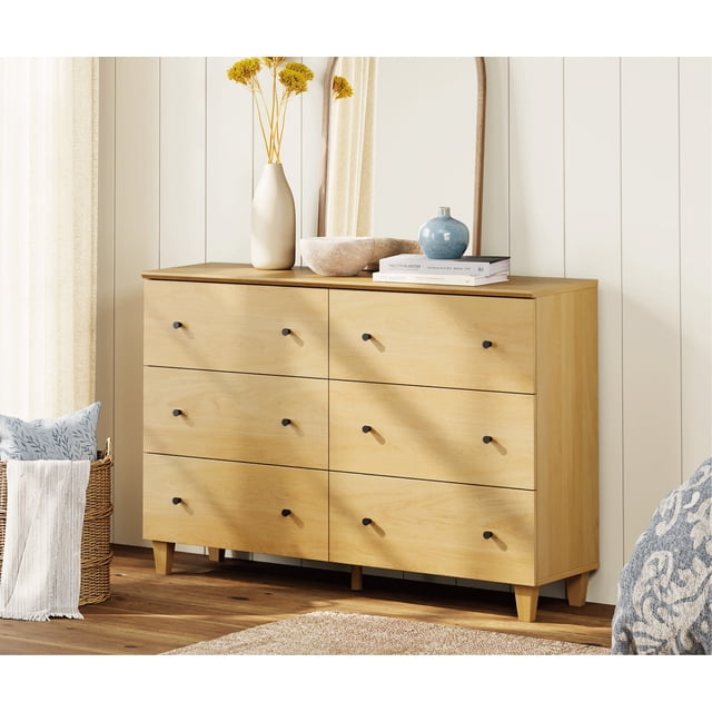 WAMPAT Commode Moderne à 6 Tiroirs - Solution de Rangement pour Chambre, Chambre d'Enfant, Salon et Chambre de Bébé, Chêne