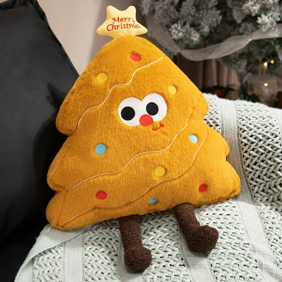Kumdkd Christmas Tree Pillow - Gold, 20" Plush Cushion with Festive Design & Merry Christmas Star, Machine Washable for Holiday Decor