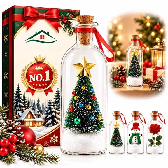 Recordable Ornament Christmas Tree Message in a Glass Bottle Permanent Stores up to 30 seconds of audio and replays when uncorked using 2 AAA batteries for mantel shelf desk gifting