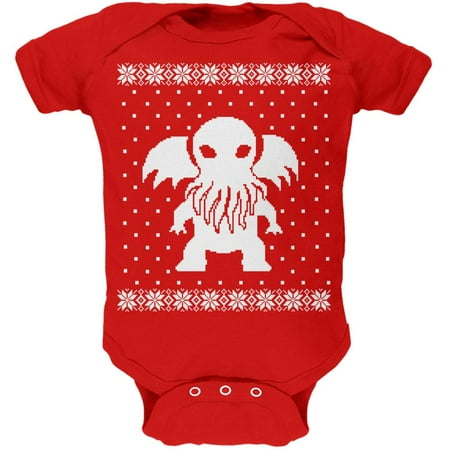 

Big Cthulhu Ugly XMAS Sweater Red Soft Baby One Piece - 0-3 months