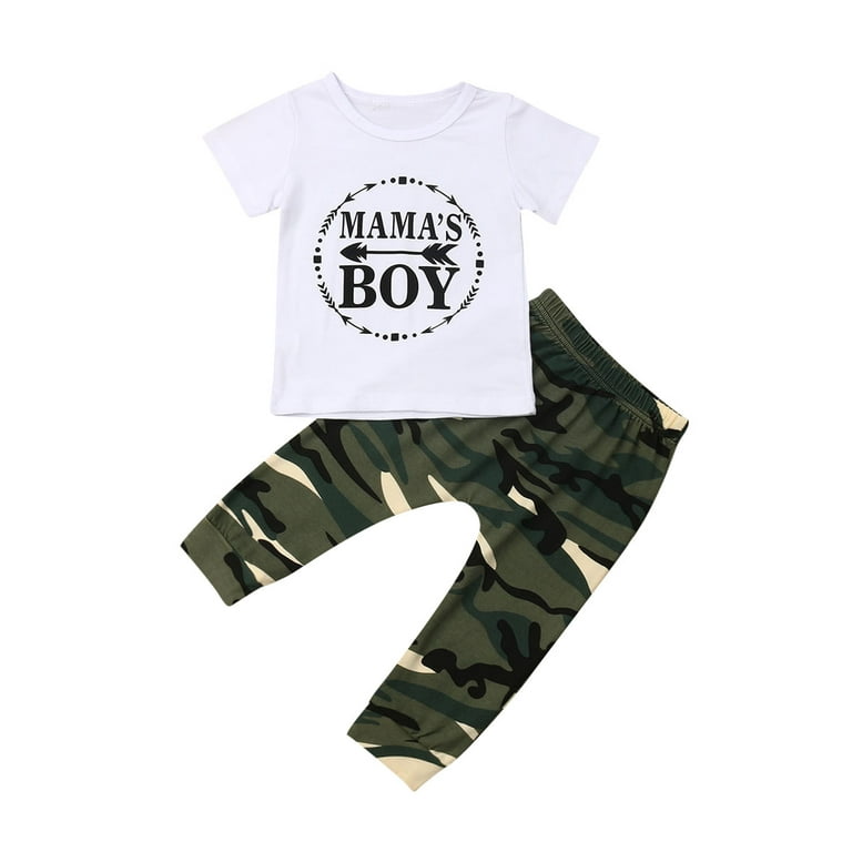 Canrulo Summer Newborn Kids Baby Boys Tops T-shirt Camo Pants Outfits Set  Clothes Tracksuit Green 3-9 Months 