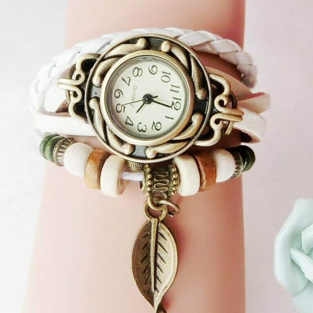 Pulseras para mujer, regalos para mujeres, mujeres, niños, pulsera de cuero con colgante de hoja, reloj WH el reloj