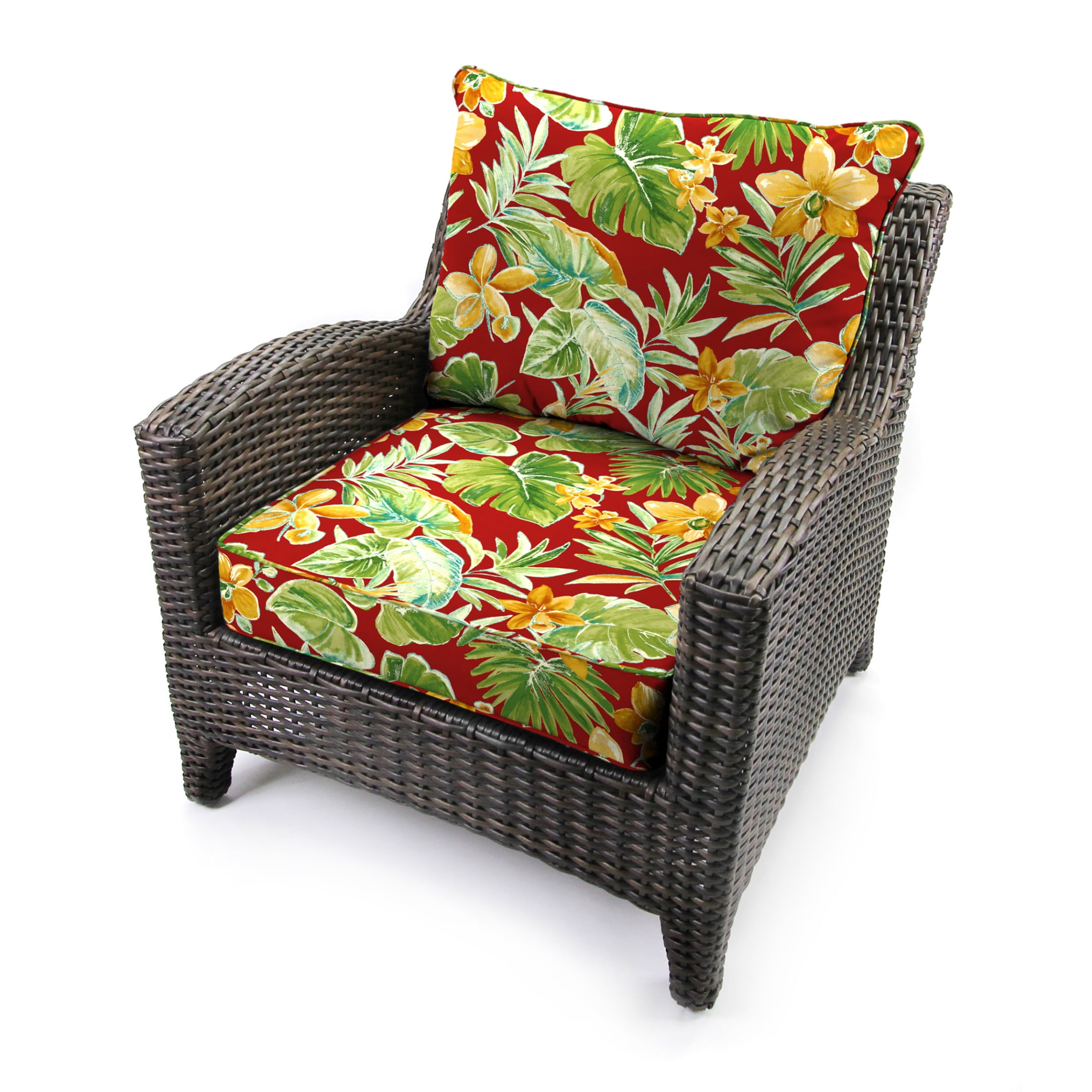 Jordan Manufacturing 46.5" x 24" Beachcrest Poppy Red Floral Rectangular Outdoor Deep Seat Chair Cushion Set with Welt