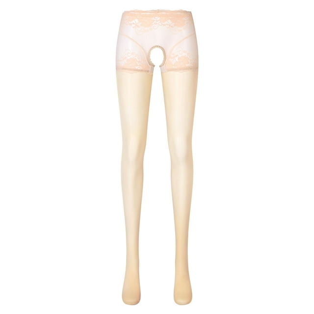 YONGHS Collants Taille Haute pour Femmes Contrôle Dentelle Florale Transparente Bas Soyeux Nude m