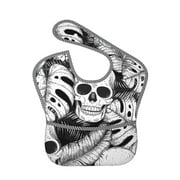Bingfone Mess-Proof Baby Bib - Waterproof Bib For Baby Boy Or Girl With Food Catcher Pocket, Unisex-Skull And Palm Leaves