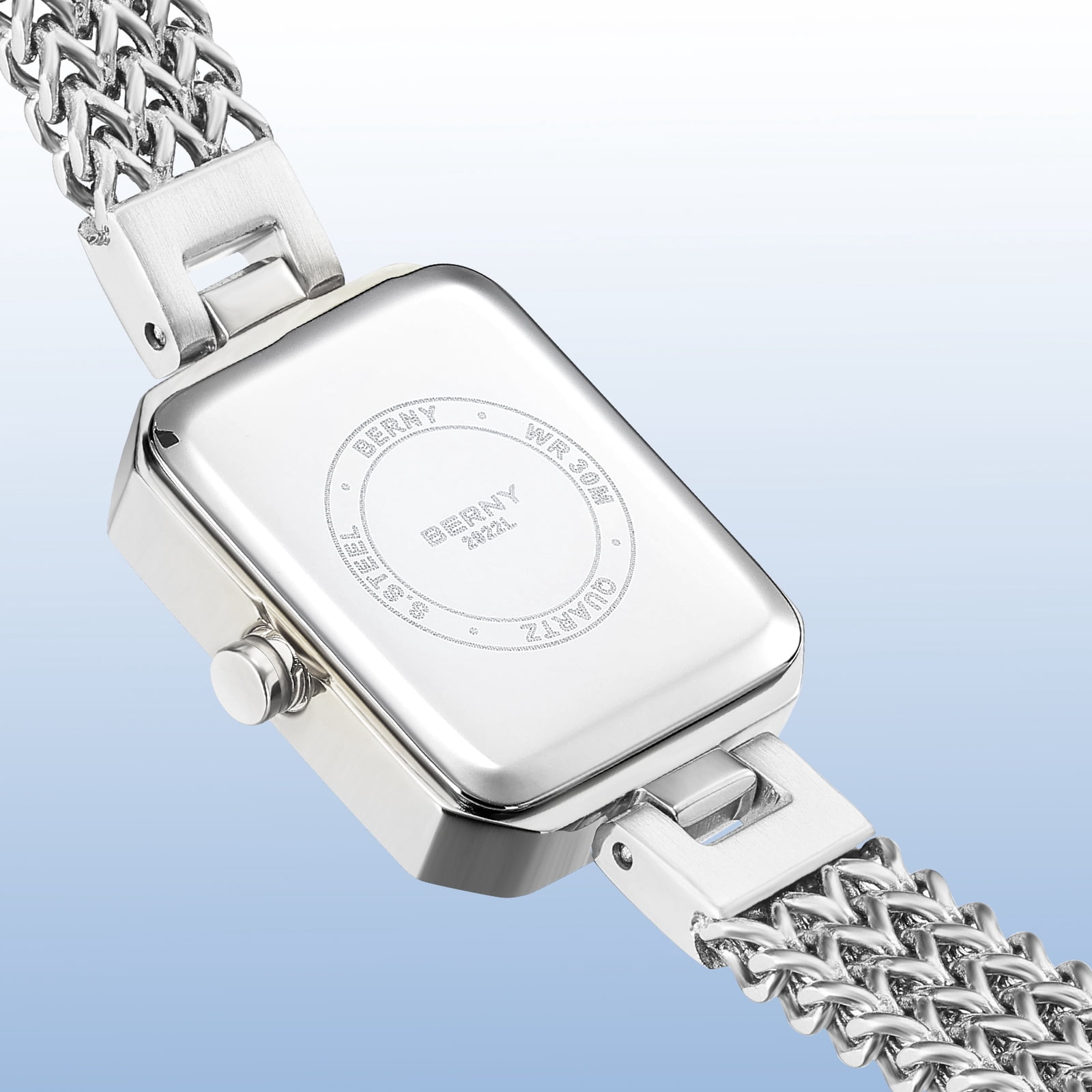 BERNY Silver Watches for Women, Dainty Rectangle Ladies Quartz Wrist Watch with Stainless Steel Bracelet Band, Waterproof Fashion Analog Women Watch Luxury Gift, Silver