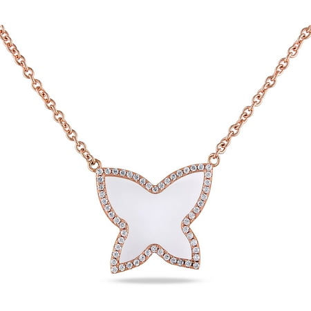 Miabella 3-2/5 Carat T.G.W. White Onyx and CZ Pink Rhodium-Plated Sterling Silver Star Necklace, 18