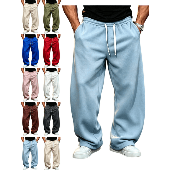 Men's Sweatpants Athletic Casual Pants with Pockets Workout Gym Joggers Solid Color Elastic Waist with Drawstring Pant