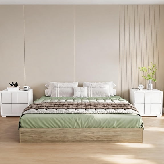 BouPower Wood Platform Bed with Sturdy Wooden Slats,Floor-Standing Bed Frame, Modern Minimalist Bed Frame,No Box Spring Needed, Easy Assembly