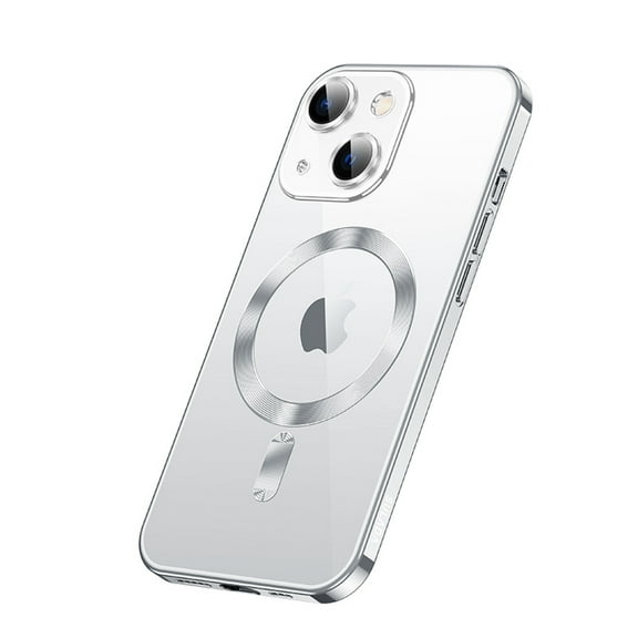 Compatible with iPhone 14 Plus 6.7 Inch Clear Case, Strong Magnetic MagSafe Wireless Charging HD Glass Lens Film Protection TPU Airbag Shockproof Anti-Drop Not-Yellowing Slim Fit Case,Silver