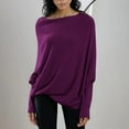 thumbnail image 4 of VISALY Knitted Pullover Sweaters Crochet Sweaters Light Weight Sweaters Casual Long Sleeve Tops Winter Knit Drop Shoulder Sweater Fall Boat Neck Sweater Running Sweatshirts Plain Sweatshirt Purple Xl, 4 of 7