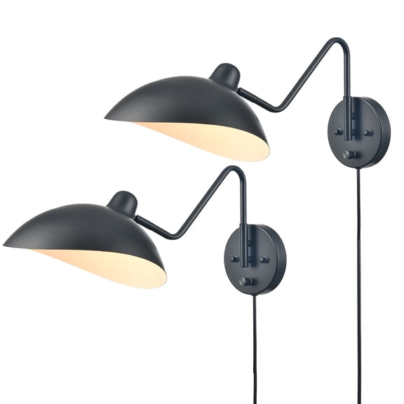 Claxy Black Swing Arm Wall Sconces Set of 2 Plug in Wall Lamp with Switch