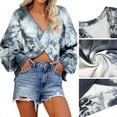 thumbnail image 3 of Women Casual Floral Cross Shirt Tee Tops V-neck Long Sleeve Loose Shirt Blouse Tops, 3 of 12