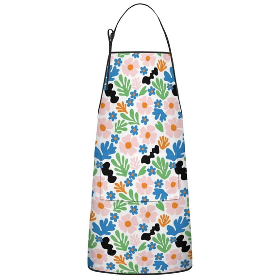Pioneer Flower Floral Print Pattern Cotton Linen Apron with Pockets, Waterproof Adjustable, 33x27 Inch for Kitchen, Gardening, BBQ, Salon