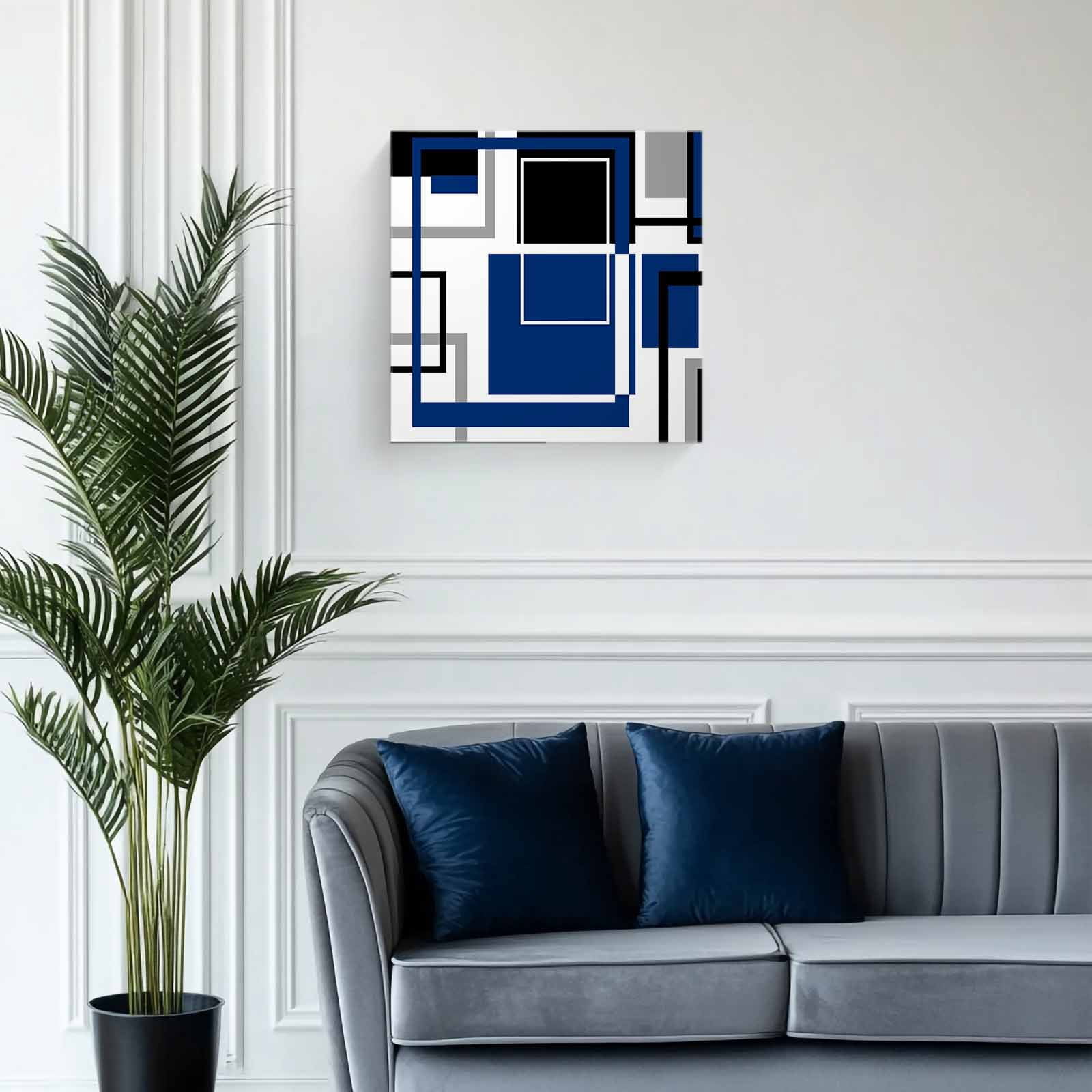 Canvas Print Wall Art Abstract Lines Art Black Blue Geometric Modern Stripe Framed Canvas Art Wall Decor Pictures Painting Morden Artwork for Living Room Bedroom, Ready to Hang, 12"x12"