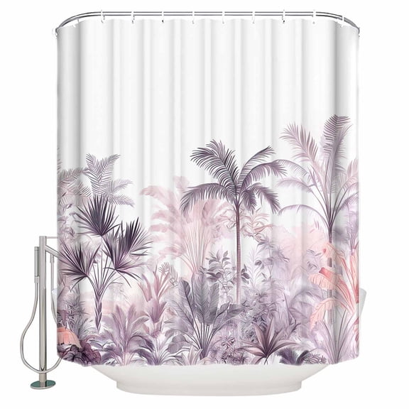 60x72 Inch Shower Curtains for Bathroom Pink Palm Tree Fabric Bath Curtain Decor Forest Tropical Plants Flower Leaf Waterproof Restroom Curtains Shower Set Accessories with 12 Hooks 60 Inch