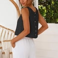 thumbnail image 4 of Women's Linen Shirts Dressy Tops Summer Crop Tank Tops Sleeveless Blouse Work Shirts Black M, 4 of 5