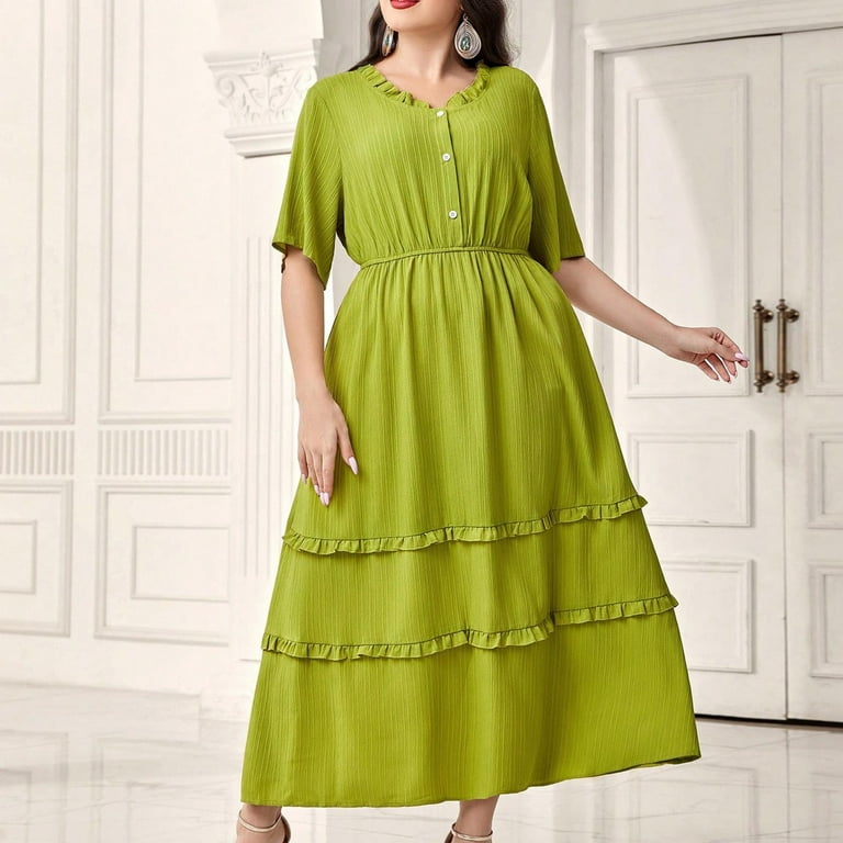 slim fit dress slacks Dark Green Plus Size Bateau Neck Slit Sleeves Maxi Dress main image 1