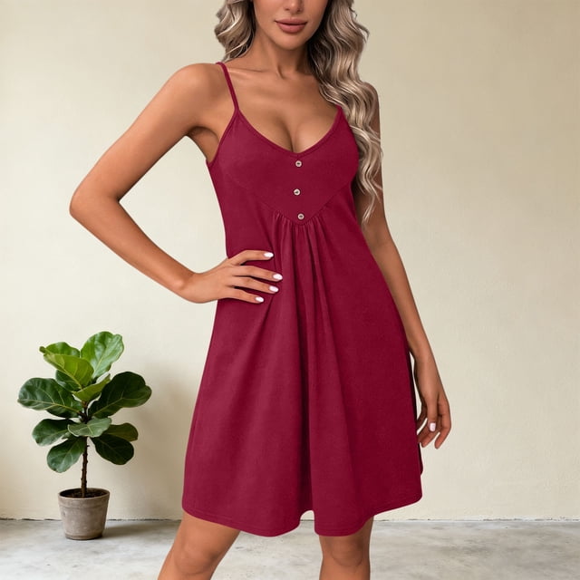 TaTaai Summer V-Neck Camisole Dress for Women Knitted Sleeveless Slim Fit Waist Cinching Solid Color Soft Stretchy Casual Dress for Daily Outing Vacation Gift