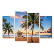 Elephant Stock Fort Lauderdale Beach Lifeguard Tower Wall Art - Horizontal Multi Panel Canvas - Living Room Wall Decor - Beach Multi Panel - Brown And Blue Decor - 84" x 54"