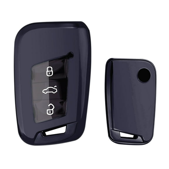Xotic Tech Purple Black TPU Key Fob Shell Full Cover Case, Compatible with Volkswagen Arteon Atlas Golf Alltrack Jetta Passat Tiguan Skoda Kodiaq Superb A7 Smart Keyless Entry Key