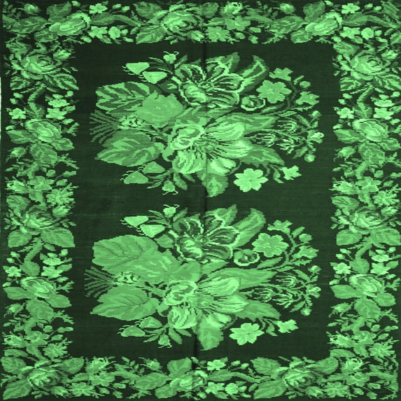 Ahgly Company Indoor Square Medallion Emerald Green French Area Rugs, 3' Square