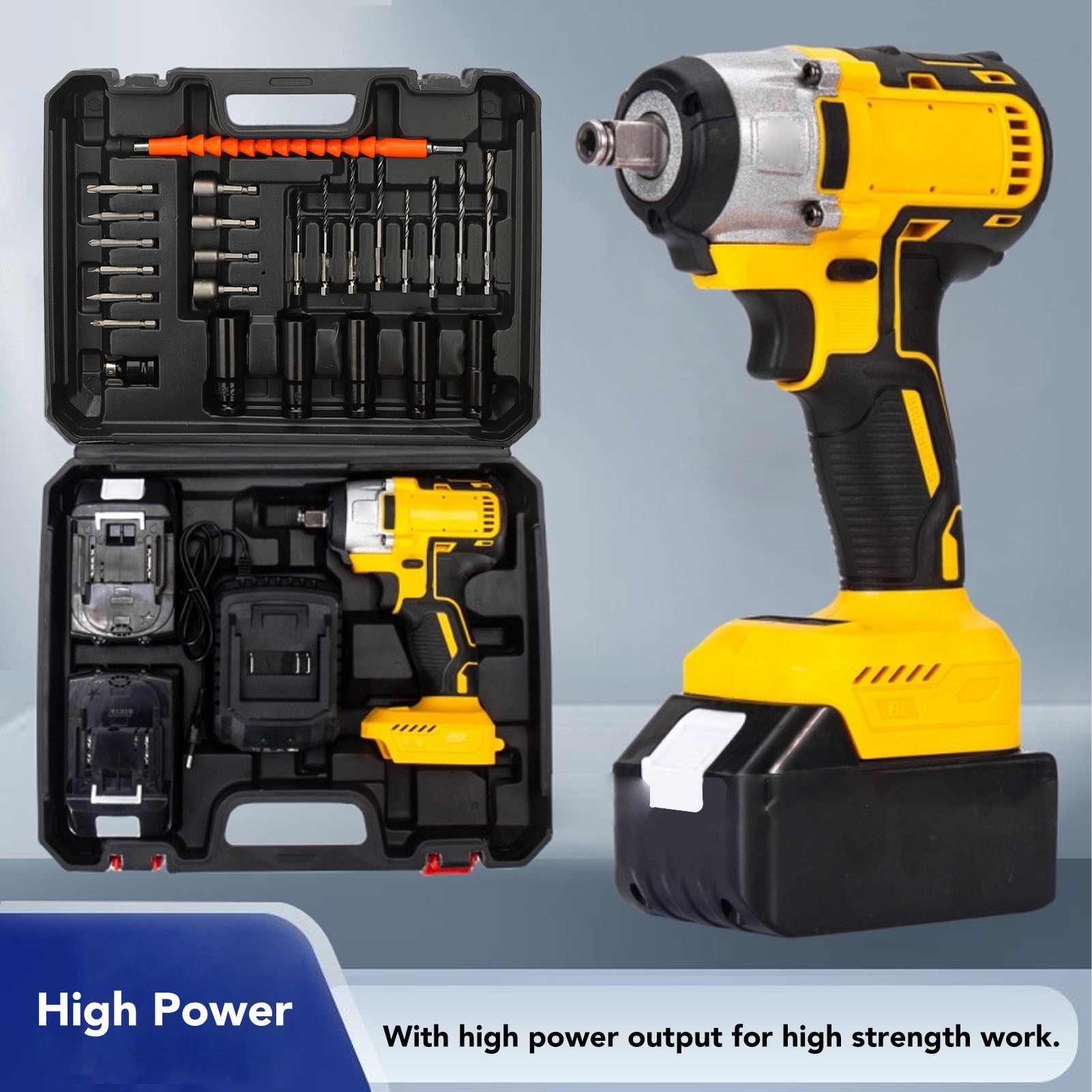Cordless Impact Wrench 1/2", 21V Powerful Brushless Motor w/ 2-Mode Speed, Power Impact Wrench W/ 5 Sockets,8 Drill,8 Screws,  280 ft-lbs (280N.m), Includes 2 x 4.0A Batteries for Home Ca