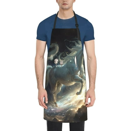 

Goofa Space White Horse Printed Waterproof Apron 33 Chef Aprons for Men Heavy Duty Chemical Work Apron Adjustable Bib Apron