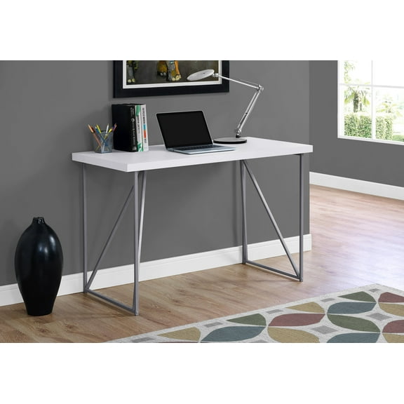 Monarch Specialties Computer Desk, Home Office, Laptop, 48"L, Work, White Laminate, Grey Metal