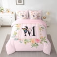 thumbnail image 2 of Homewish Girly Pink Letter M Bedding Comforter Set 7pcs, Romantic Rose Flower Queen Bedding Sets, Magical Butterfly Animal Reversible Queen Sheet Sets, Super Cozy Room Decor, 2 of 7