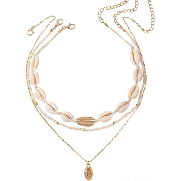 Shell Necklace Beach Jewelry for Women Sea Shell Necklace Layered Gold Shell Charm Necklaces Summer Outfits fwomen Beach Fashion 2025