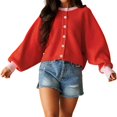 thumbnail image 2 of Women's Cropped Cardigan Sweaters Fall Long Sleeve Open Front Color Block Knit Outwear Coats Red S, 2 of 10