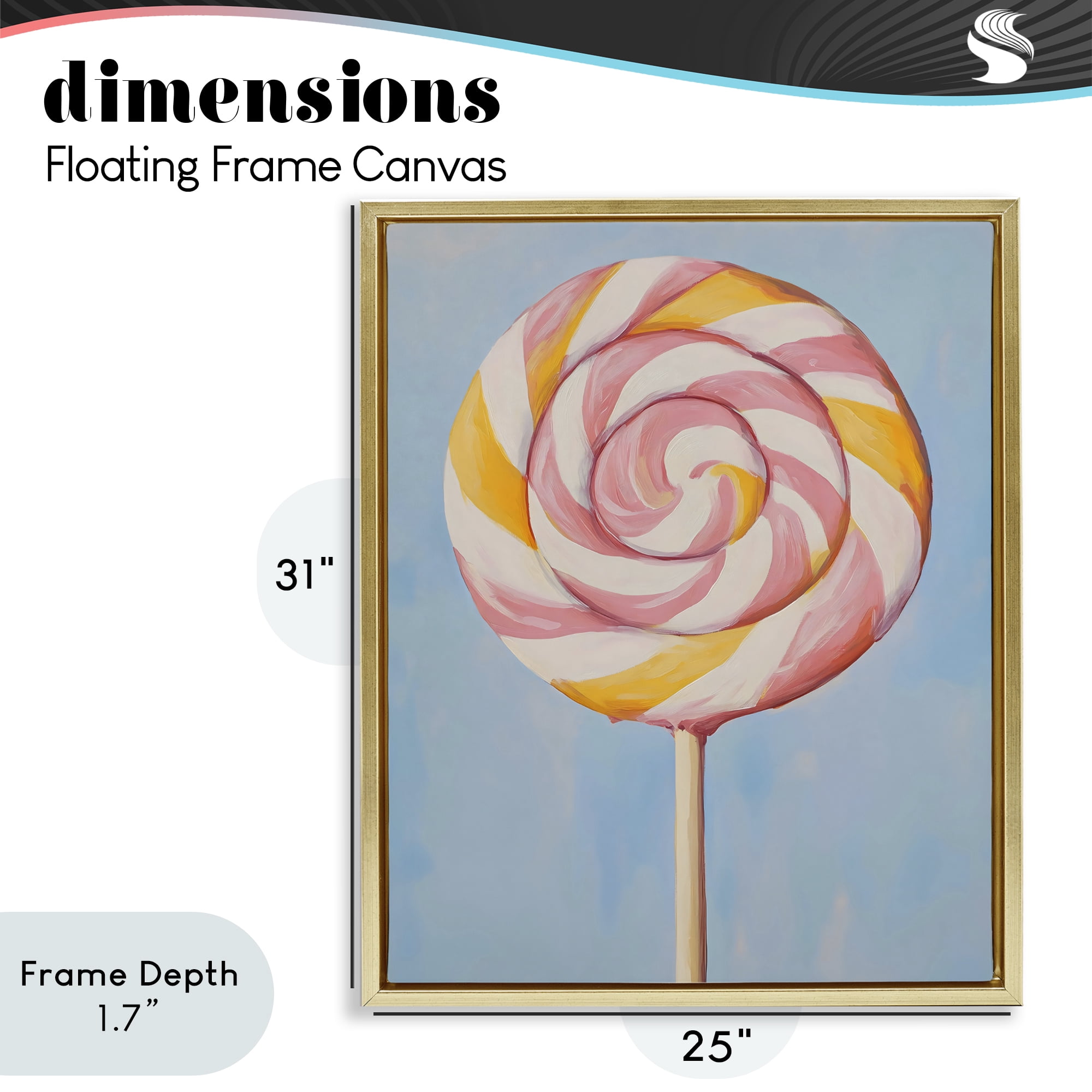 Stupell Industries Lollipop with Pink & Orange Swirl Gold Framed Floater Canvas Wall Art, design by The Prints Vibe