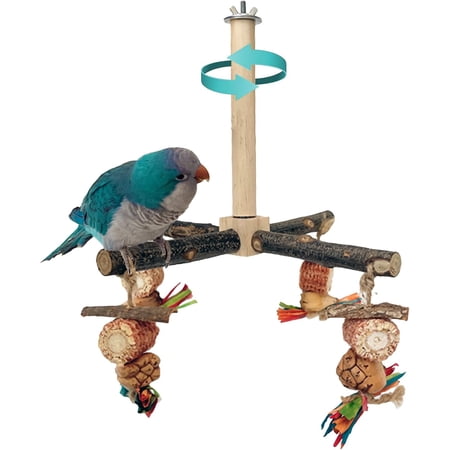 360 ° Rotating Bird Perch with Natural Chew Toys, Spinning Bird Cage Accessories, Wooden Parrot Stand for Small & Medium Birds‑Parakeets, Budgies, Cockatiels, Conures, Finches