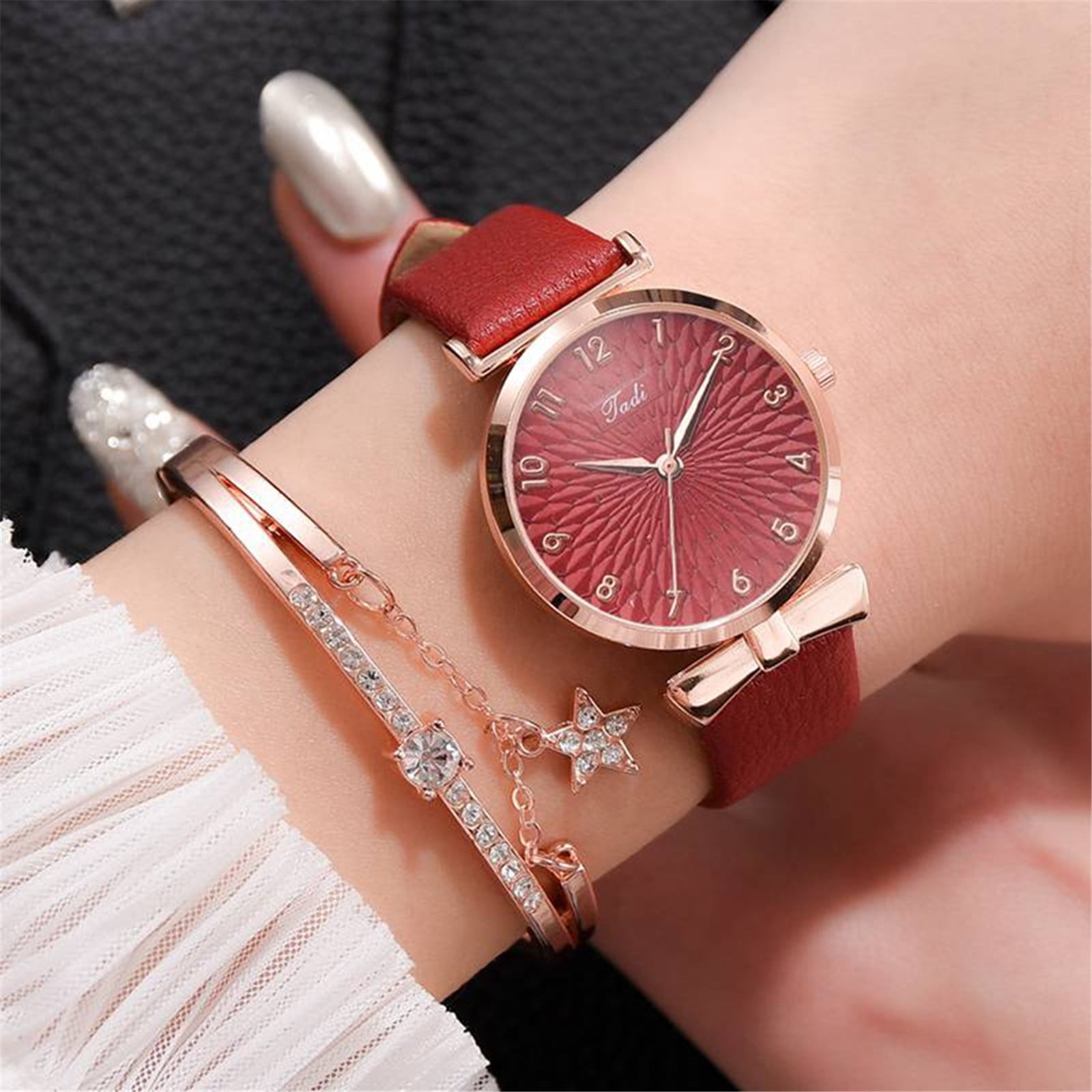 Rbaofujie Watches for Women On Sale Clearance Jadi European And American Fashion Style Gold Dial Ladies Bracelet Watch Set Seiko Watches Red Walmart