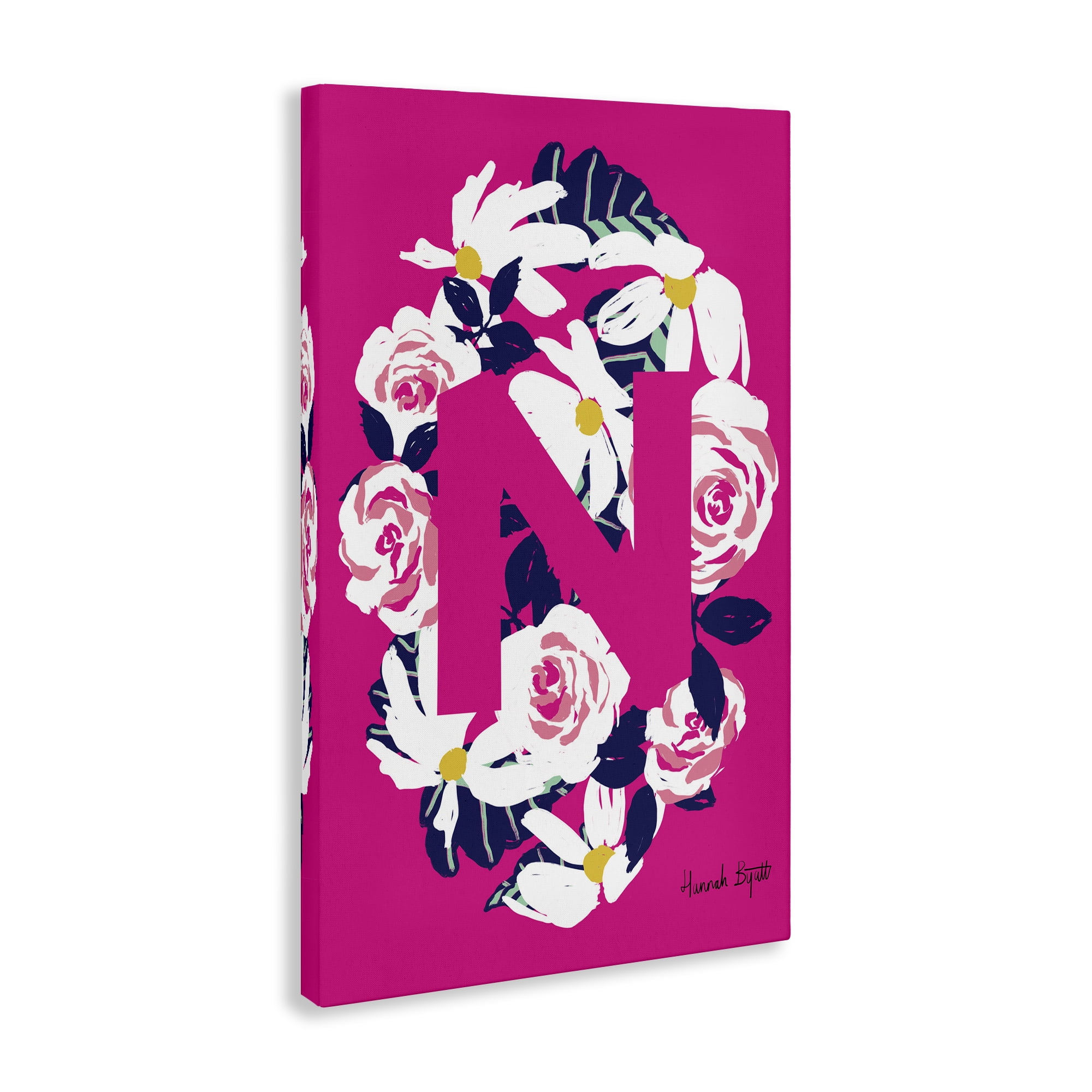 Stupell Industries Floral Bloom Letter N Botanical & Floral Painting Gallery Wrapped Canvas Art Print Wall Art, 24 x 36