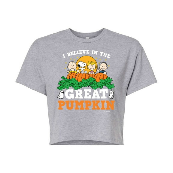 Peanuts - I Believe In The Great Pumpkin - Juniors Cropped Cotton Blend T-Shirt