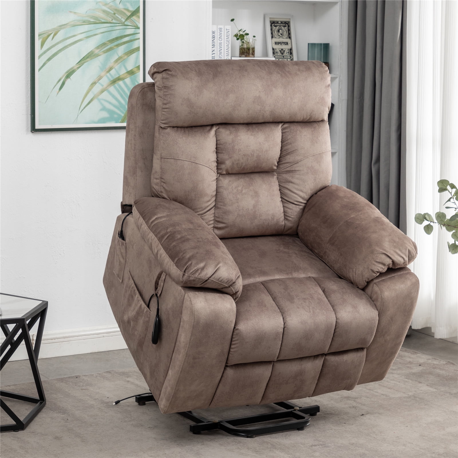 LITVZ 26in Extra Wide Recliner Chair for Big Man 400lbs, Oversized Power Lift Chair with Heat and Massage Hidden Cup Holder, Overstuffed Velvet Stand Up Recliner Lift Chairs for Elderly
