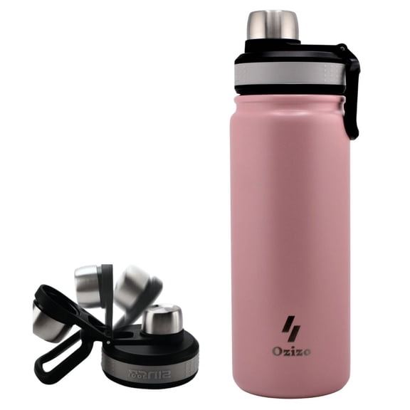 Water Bottle Sport, Insulated Water Bottle with Spout, 22 oz Stainless Steel Hot Cold Cup with Sport Top, Ozizo Thermos Double Wall, Leakproof Flip Top Lid