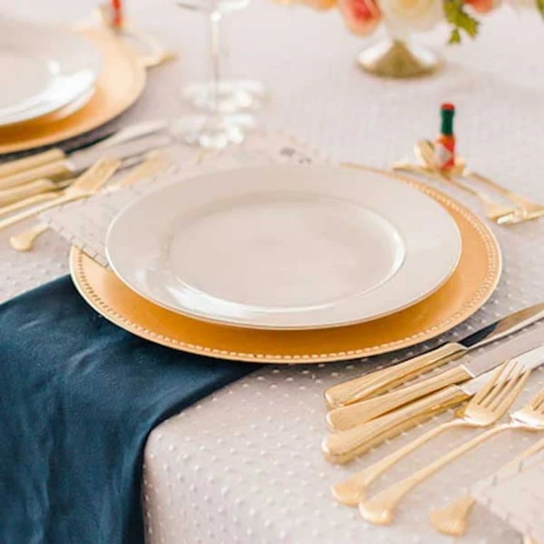 Antique Gold Plastic Charger Plates with Beaded Rims 13in Round Plastic Service Plate for Home Dinner Party Weddings Christmas New year Holiday Party