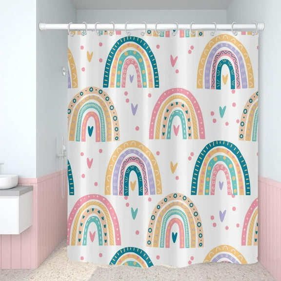 Rainbow Shower Curtain, Lovely Kids Rainbows Pattern Colorful Cute Cloud Sun Stars Cartoon Bath Curtains Waterproof Fabric with Hooks for Home Decor, 72Wx72H