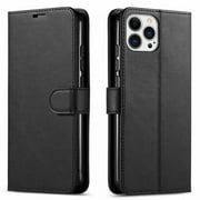 iPhone 12 Pro Case, Starshop Premium Leather Wallet Pocket Credit Card Slots-Black