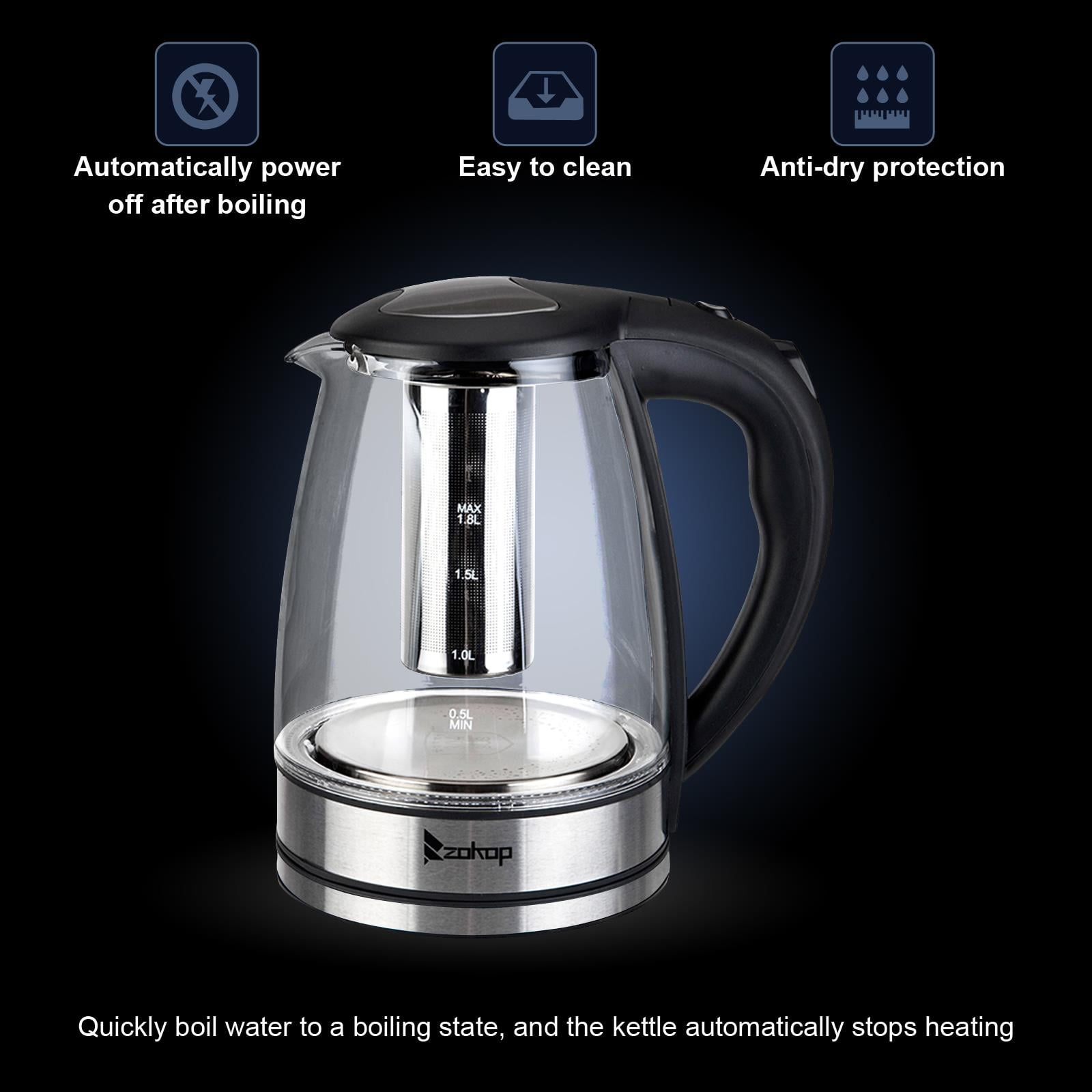 HYUNDAI Electric Kettle QC-ZC1017 Tea Boiler 1L Automatic Keep Warm Water  Kettle For Cooking Black Tea Oolong Home Appliances