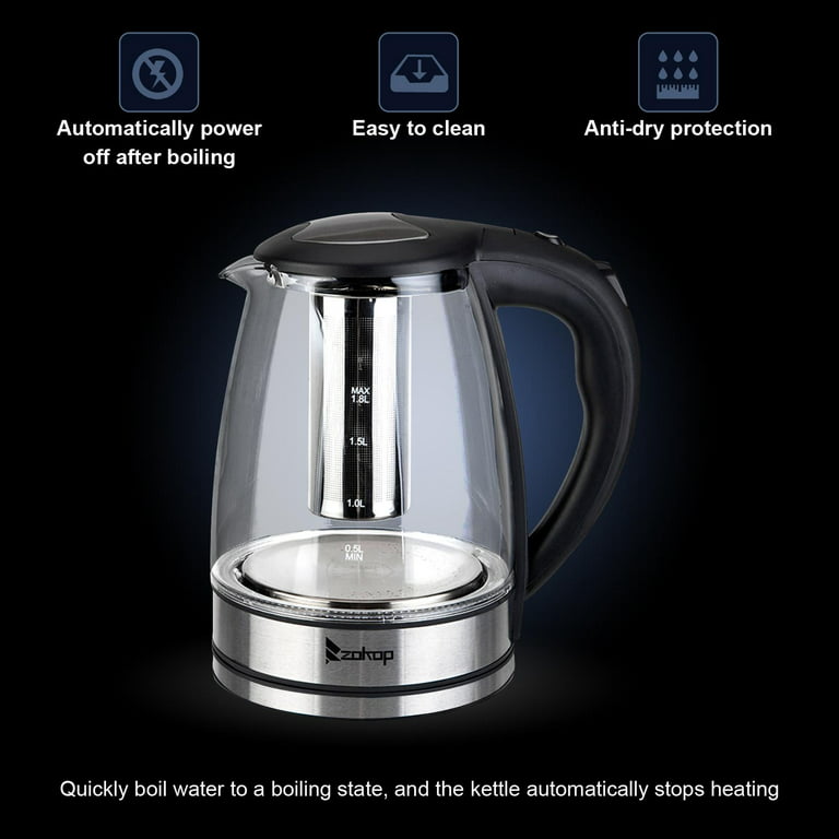 Electric Kettle,Water Heater with Rapid Boil Cool Touch Handle Cordless  Carafe Blu Ray LED Lights Glass Kettle+Auto Shut Off,for Coffee Tea  Espresso 