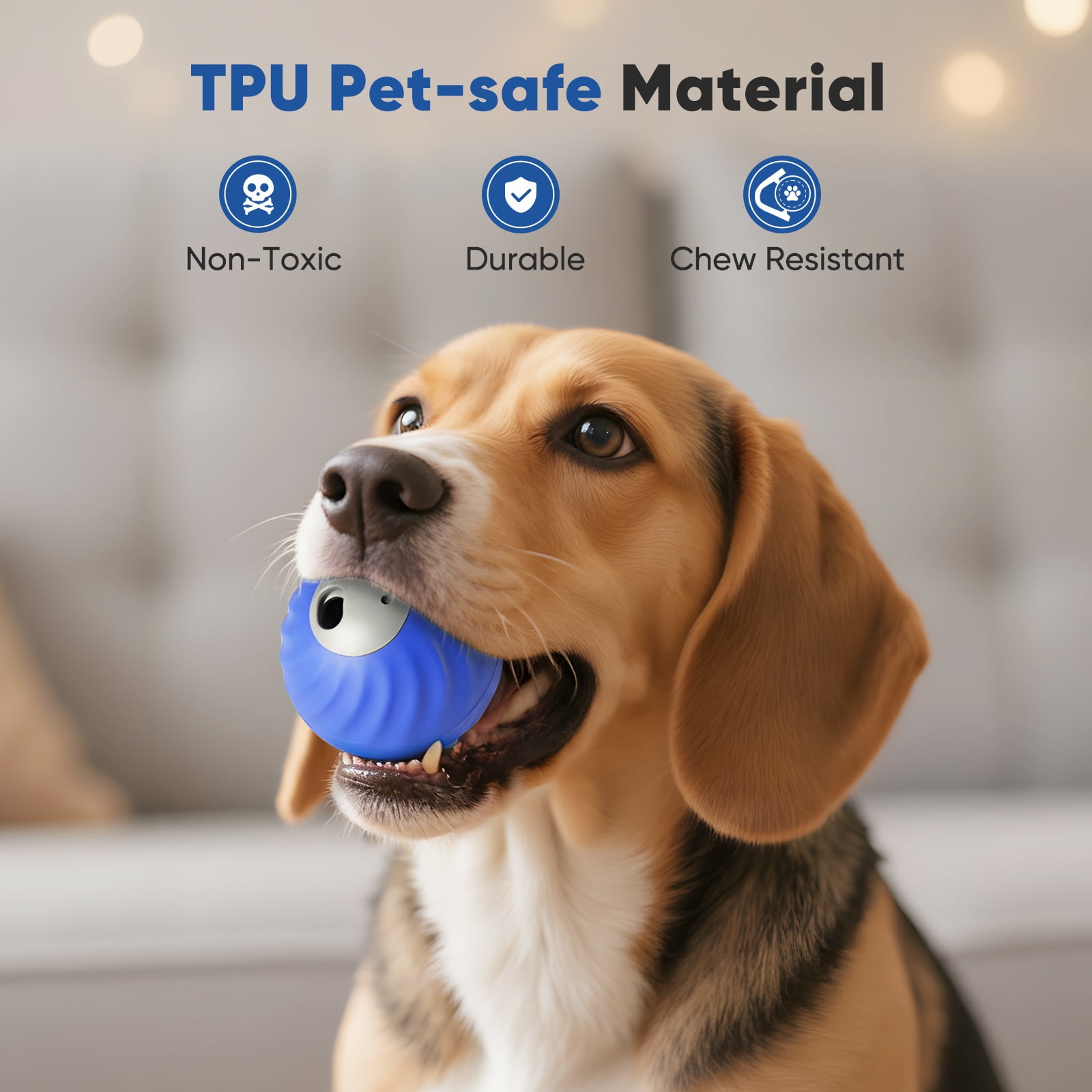 Petbobi Automatic Rechargeable Interactive Dog Ball with Active Rolling Treat Dispensing for Small Medium Dogs, 2.87" Blue