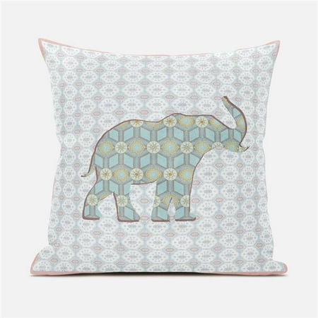 

Amrita Sen Designs CAPL804FSDS-BL-16x16 16 x 16 in. Elephant Silhouette Duo Suede Blown & Closed Pillow - White Pink & Green