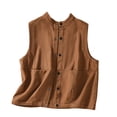 thumbnail image 2 of Pitauce Women's Sleeveless Vintage Linen Vest Sleeveless Button Down Cardigan Open Front Crop Top Jackets with Pockets, 2 of 5