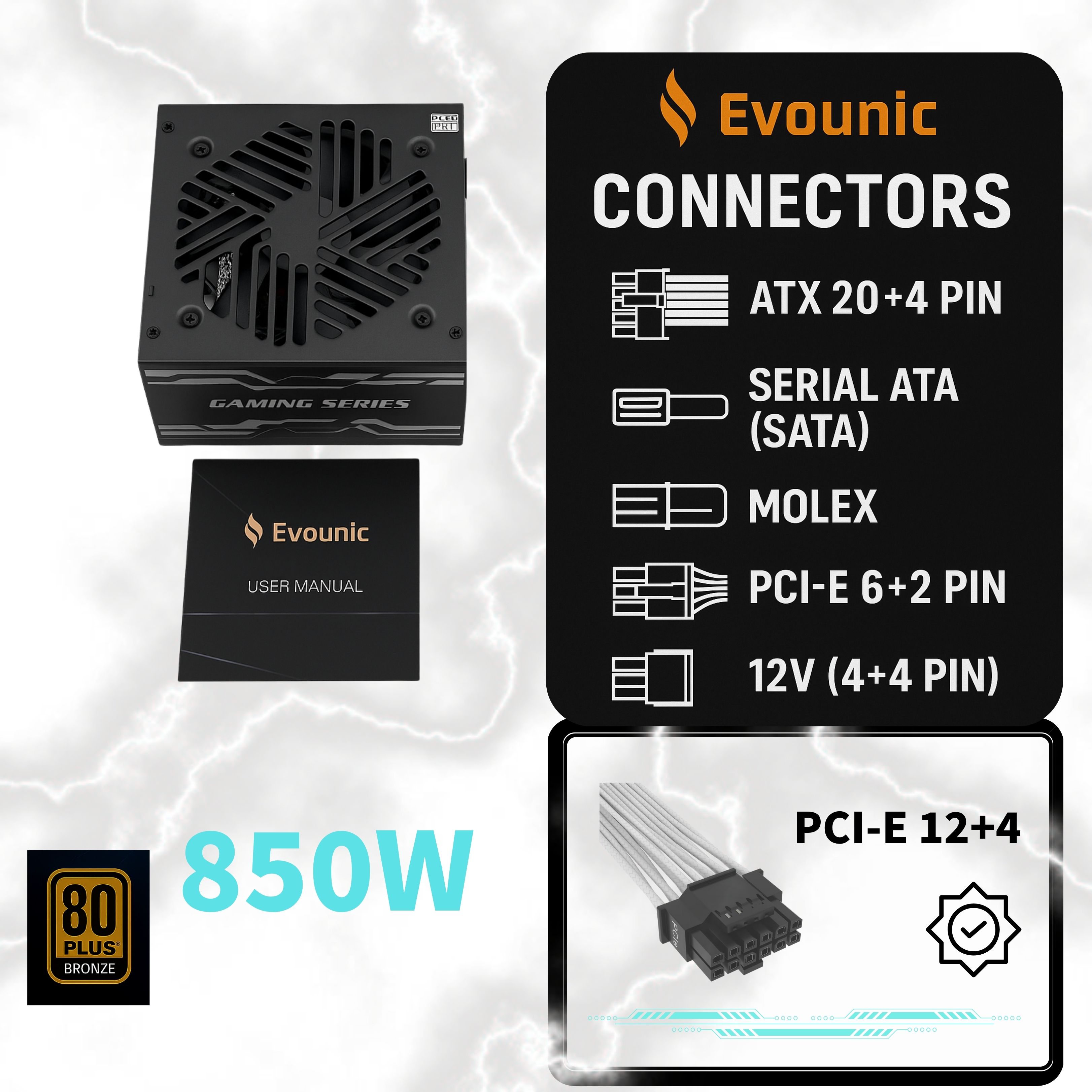 850W 80 Plus Bronze Certified ATX Power Supply – Full Modular PSU with Active PFC, Dual/Quad Core Support, SLI/Crossfire, Haswell Ready – Gaming/Desktop PC Compatible (850W Non-Modular)